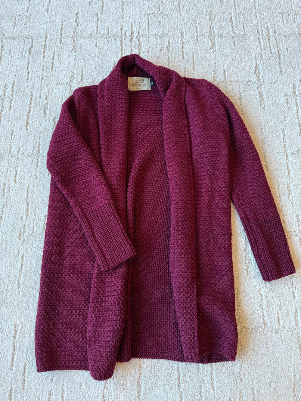 Aran Sweater Market Open-Front Waffle-Knit Cardigan in Deep Wine Small